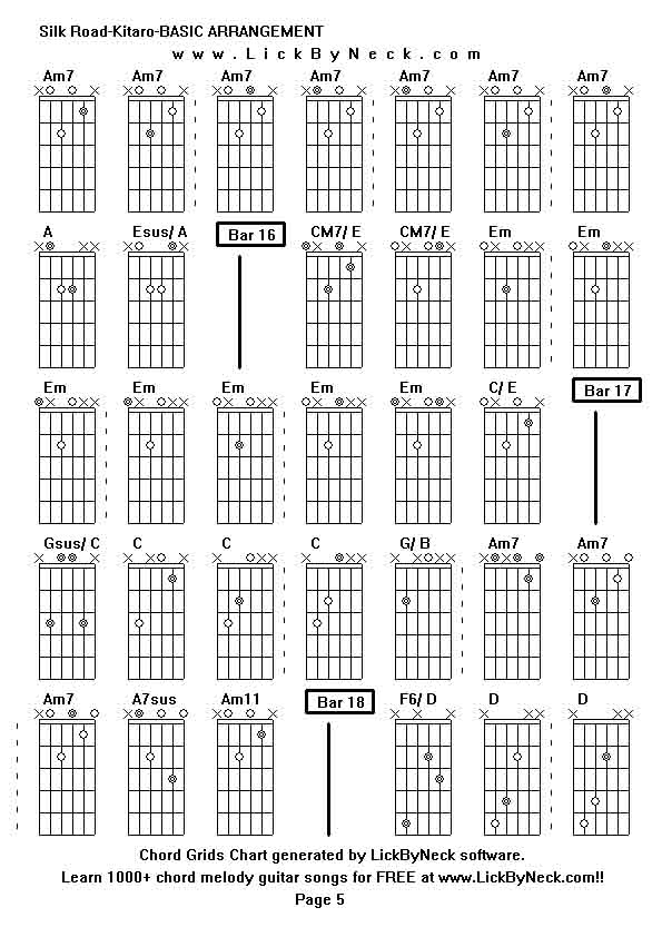 Chord Grids Chart of chord melody fingerstyle guitar song-Silk Road-Kitaro-BASIC ARRANGEMENT,generated by LickByNeck software.